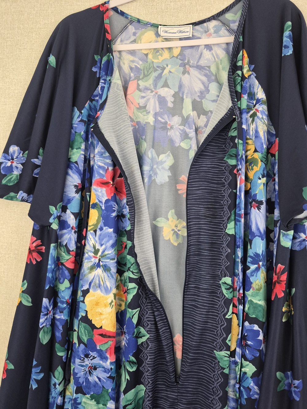 Within Floral Maxi Dress Navy Blue Colorful Flowers Short Sleeve Boho (SKU353 G) - Picture 10 of 14